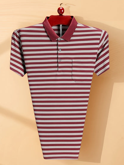 Herren Polohemd mit Streifenmuster und Brusttasche – Klassisch, Elegant, Vielseitig