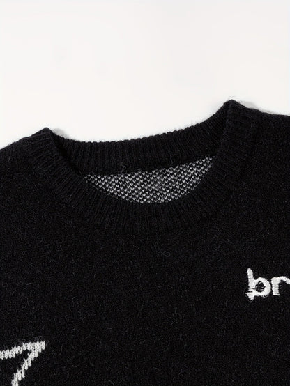 Unisex Strickpullover Rundhals mit Weltall-Muster & Sternen