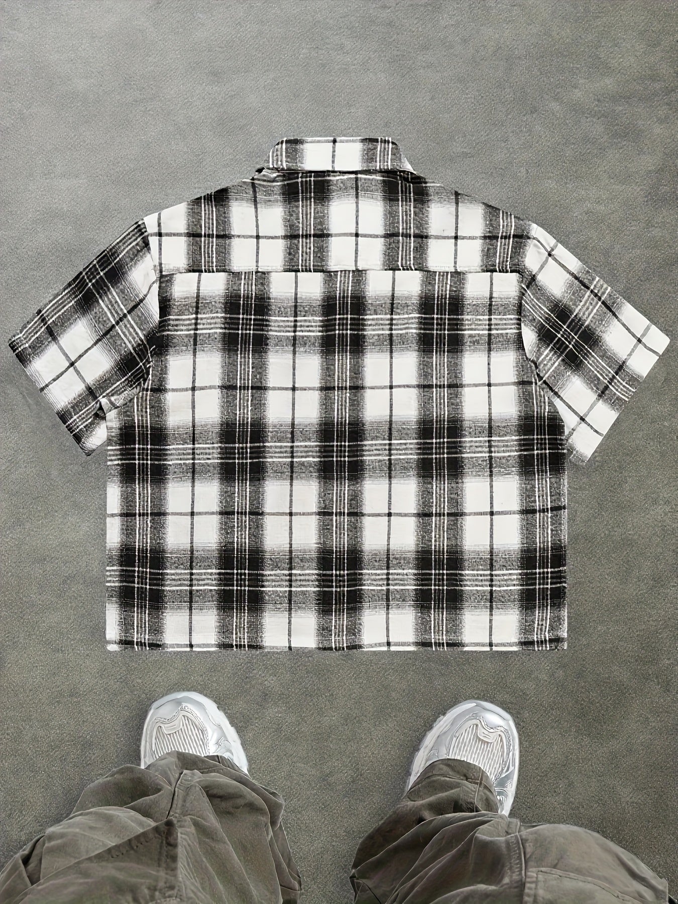 Herren Oversize Karohemd Kurzarm Streetwear Freizeitstil