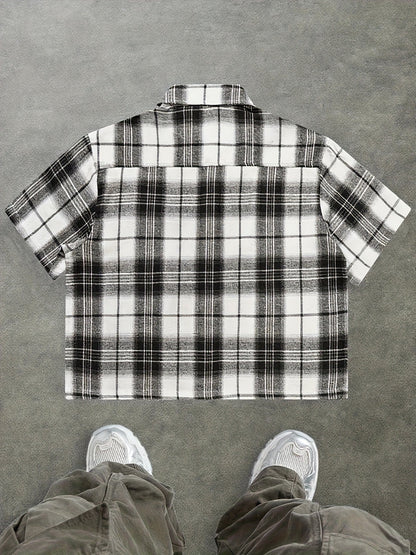 Herren Oversize Karohemd Kurzarm Streetwear Freizeitstil