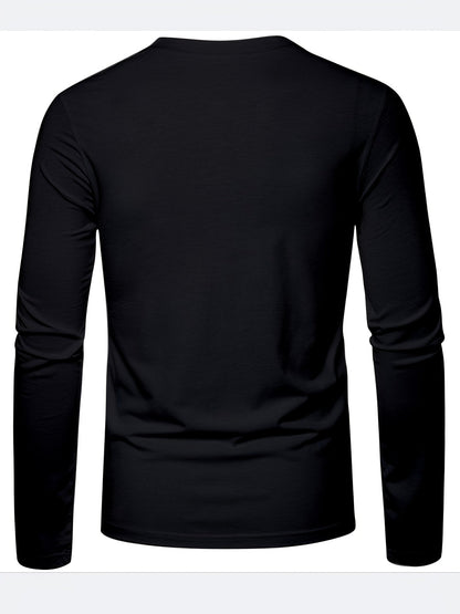 Herren Langarmshirt Rundhals mit Hirsch-Logo, Freizeit T-Shirt