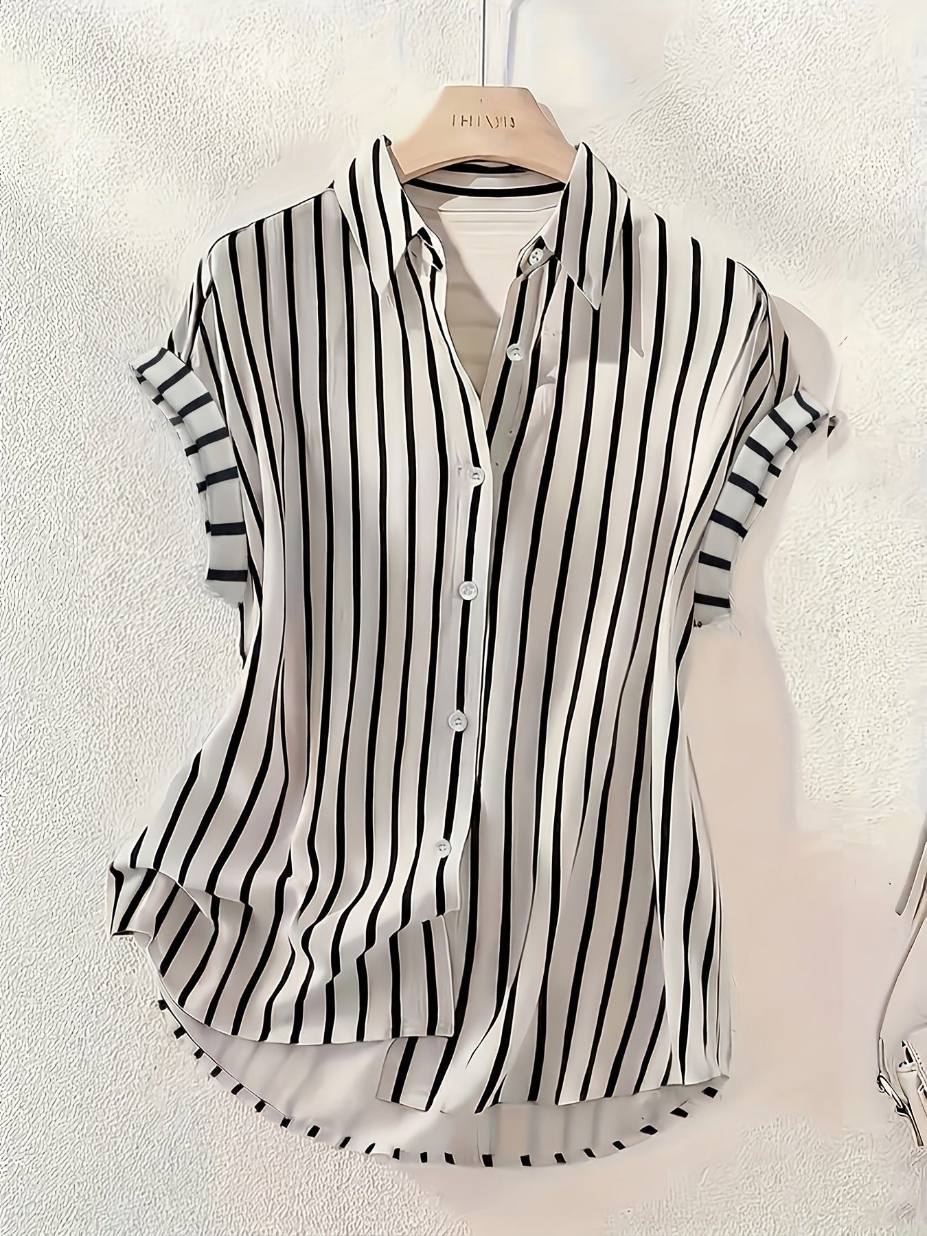 Damen Bluse Streifenmuster Elegant Büro Freizeit Kurzarm Hemdbluse
