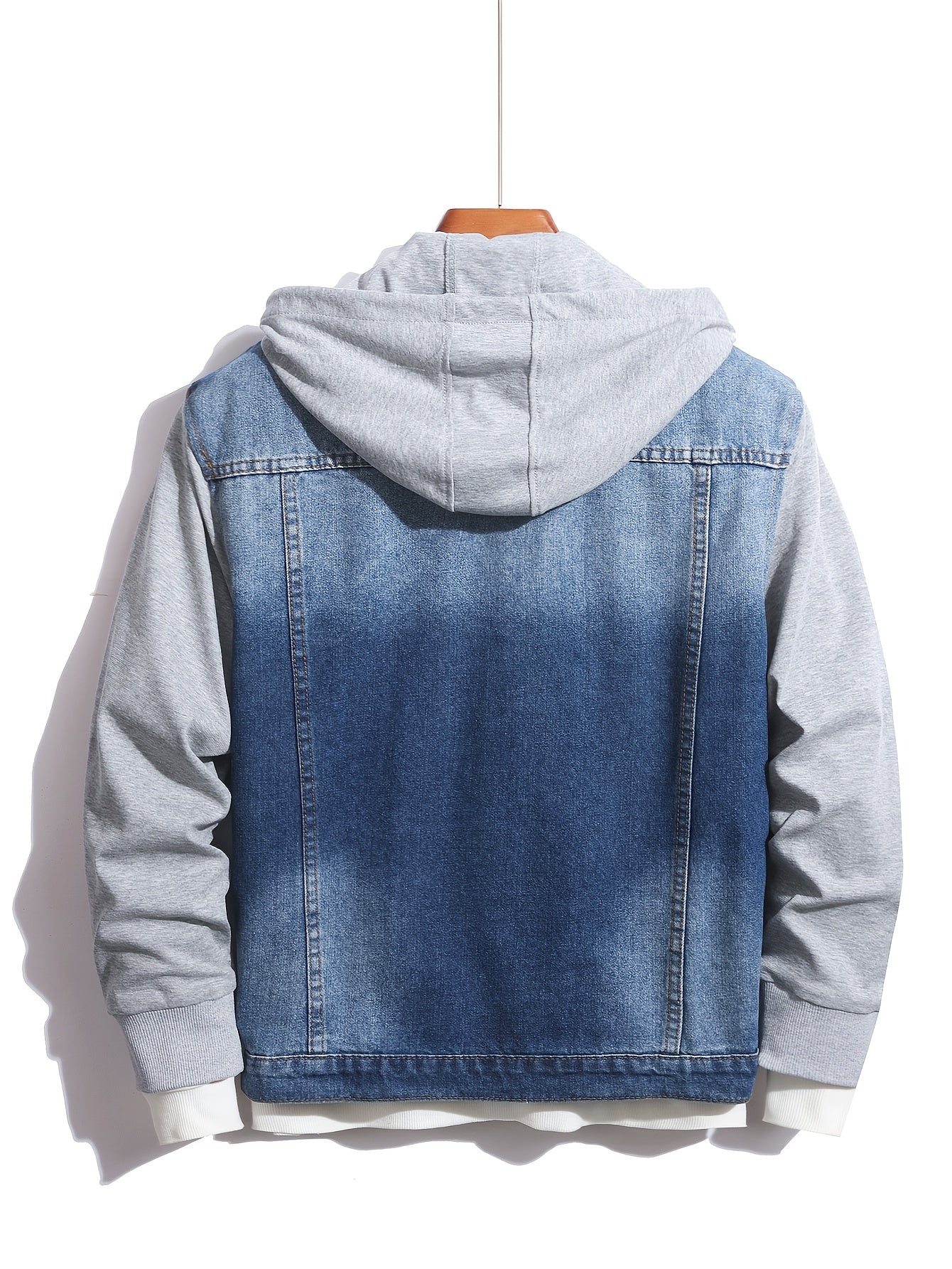 Herren Jeansjacke mit Kapuze Denim und Sweatstoff Ärmel Grau