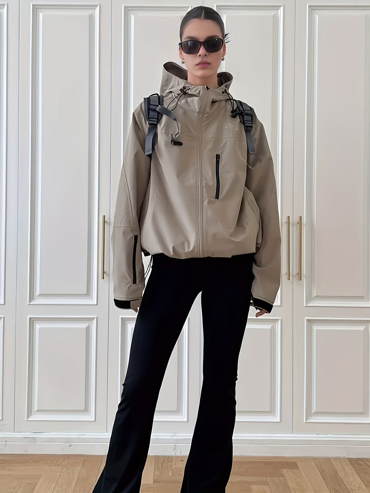 Unisex Jacke mit Kapuze und Reißverschluss, Wasserabweisend, Beige
