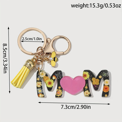 Schlüsselanhänger für Damen – Blumen MOM Herz – Modisches Muttertagsgeschenk