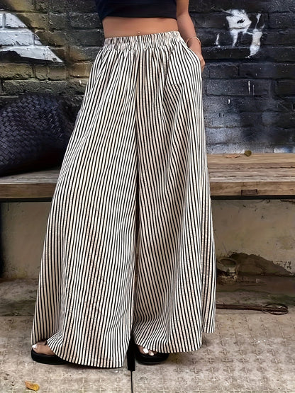 Damen Weite Streifenhose im eleganten Streetstyle für Freizeit und Alltag
