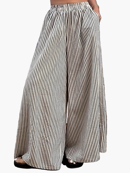 Damen Weite Streifenhose im eleganten Streetstyle für Freizeit und Alltag