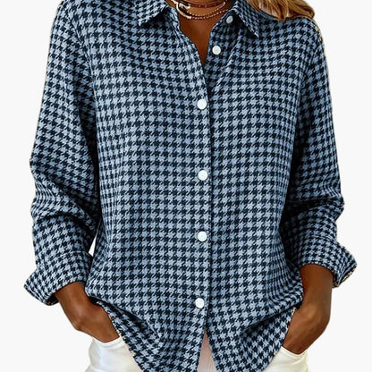 Damen Hemdbluse im Hahnentritt-Muster – Lässiger Business & Freizeit Look