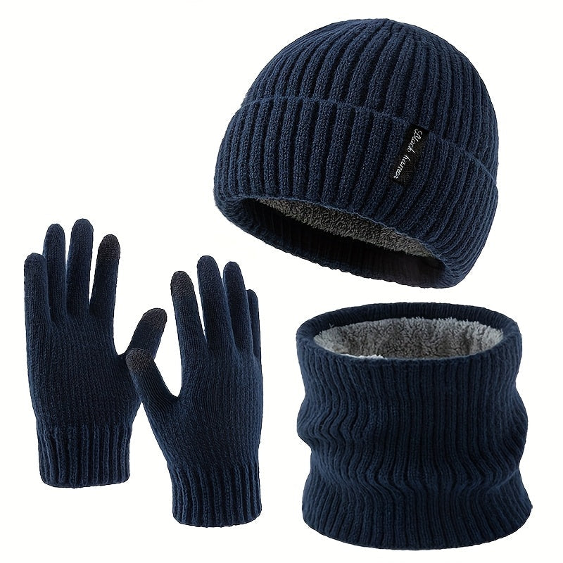 Winterset Gerippt: Strickmütze, Loop Schal & Touchscreen Handschuhe für Damen Herren