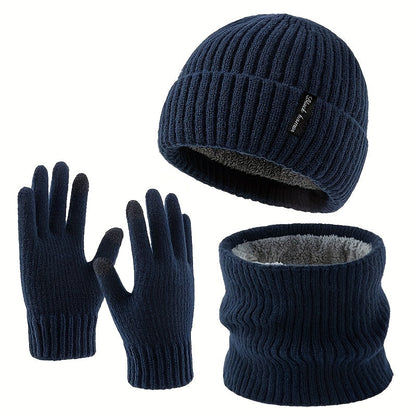 Winterset Gerippt: Strickmütze, Loop Schal & Touchscreen Handschuhe für Damen Herren