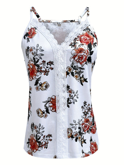 Damen Spaghettiträger Top mit floraler Spitze – Sommer Freizeit Sexy Oberteil