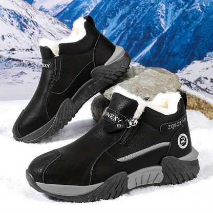 Unisex Winterstiefel gefüttert mit Reißverschluss, rutschfeste Sohle, Warmhaltende Schneeschuhe