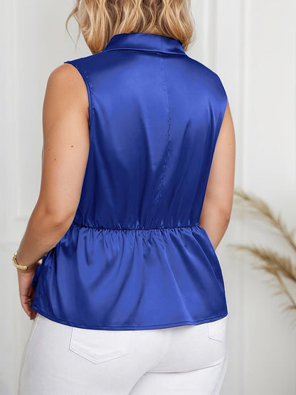 Damen Wickelbluse Elegant Ärmellos Asymmetrisch für Büro und Freizeit