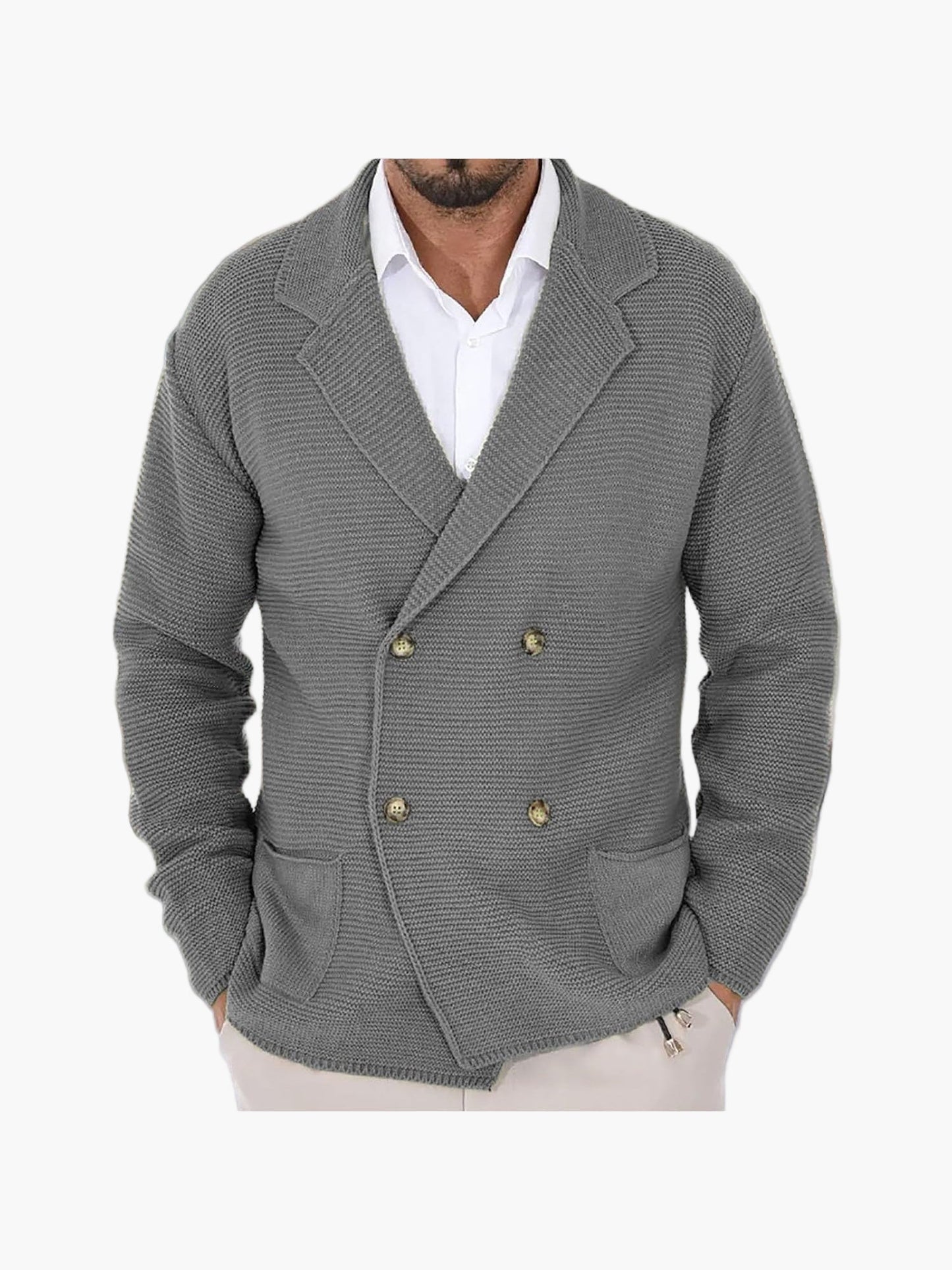 Herren Strickjacke Casual Doppelreihig Business Freizeit Sakko-Stil