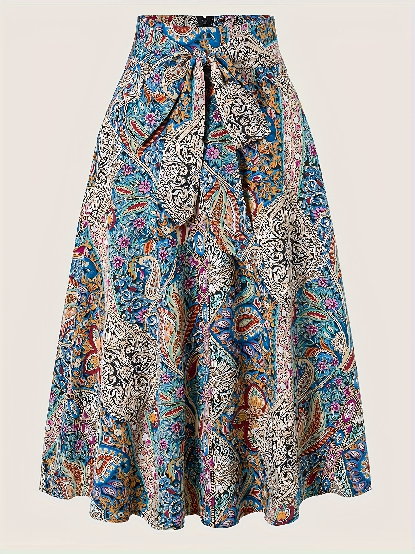 Damen Sommer Midikleid Elegant mit Paisley-Muster und Schleife – Perfekt für den Marktbesuch oder Urlaub