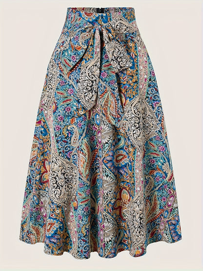 Damen Sommer Midikleid Elegant mit Paisley-Muster und Schleife – Perfekt für den Marktbesuch oder Urlaub