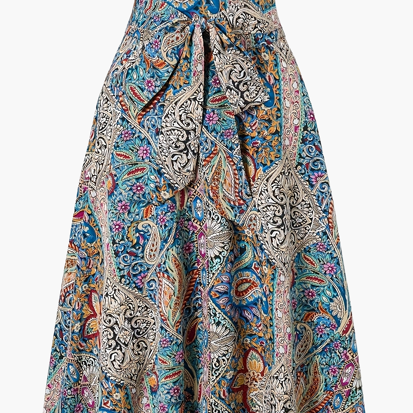 Damen Sommer Midikleid Elegant mit Paisley-Muster und Schleife – Perfekt für den Marktbesuch oder Urlaub