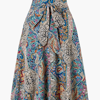 Damen Sommer Midikleid Elegant mit Paisley-Muster und Schleife – Perfekt für den Marktbesuch oder Urlaub