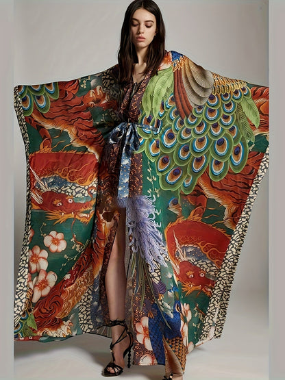 Damen Luxus Kaftan Kimono Maxilänge – Extravaganter Boho Stil für Resort & Abend
