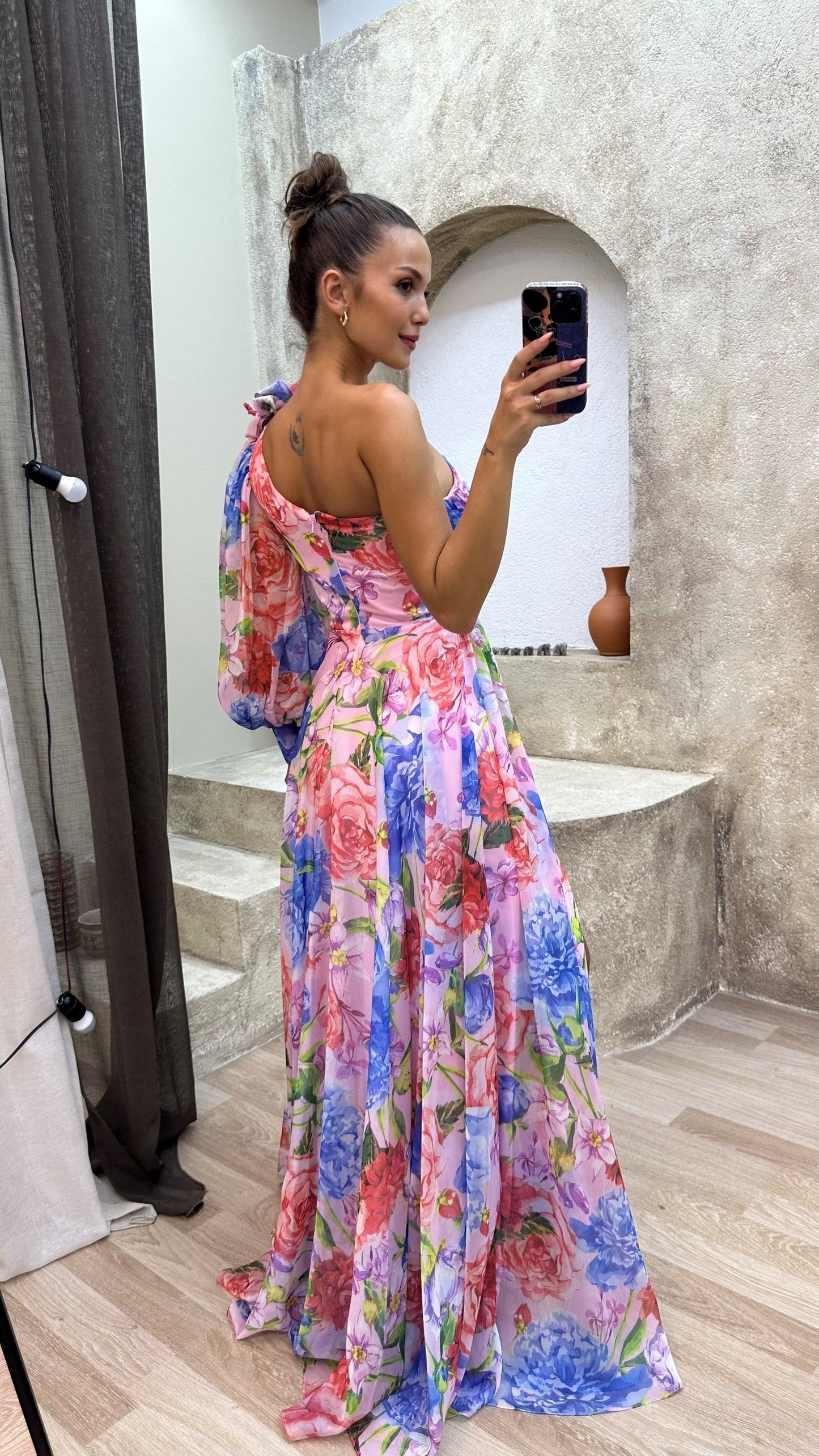 Damen Maxikleid One-Shoulder mit Blumenmuster – Elegantes Sommerkleid für festliche Anlässe