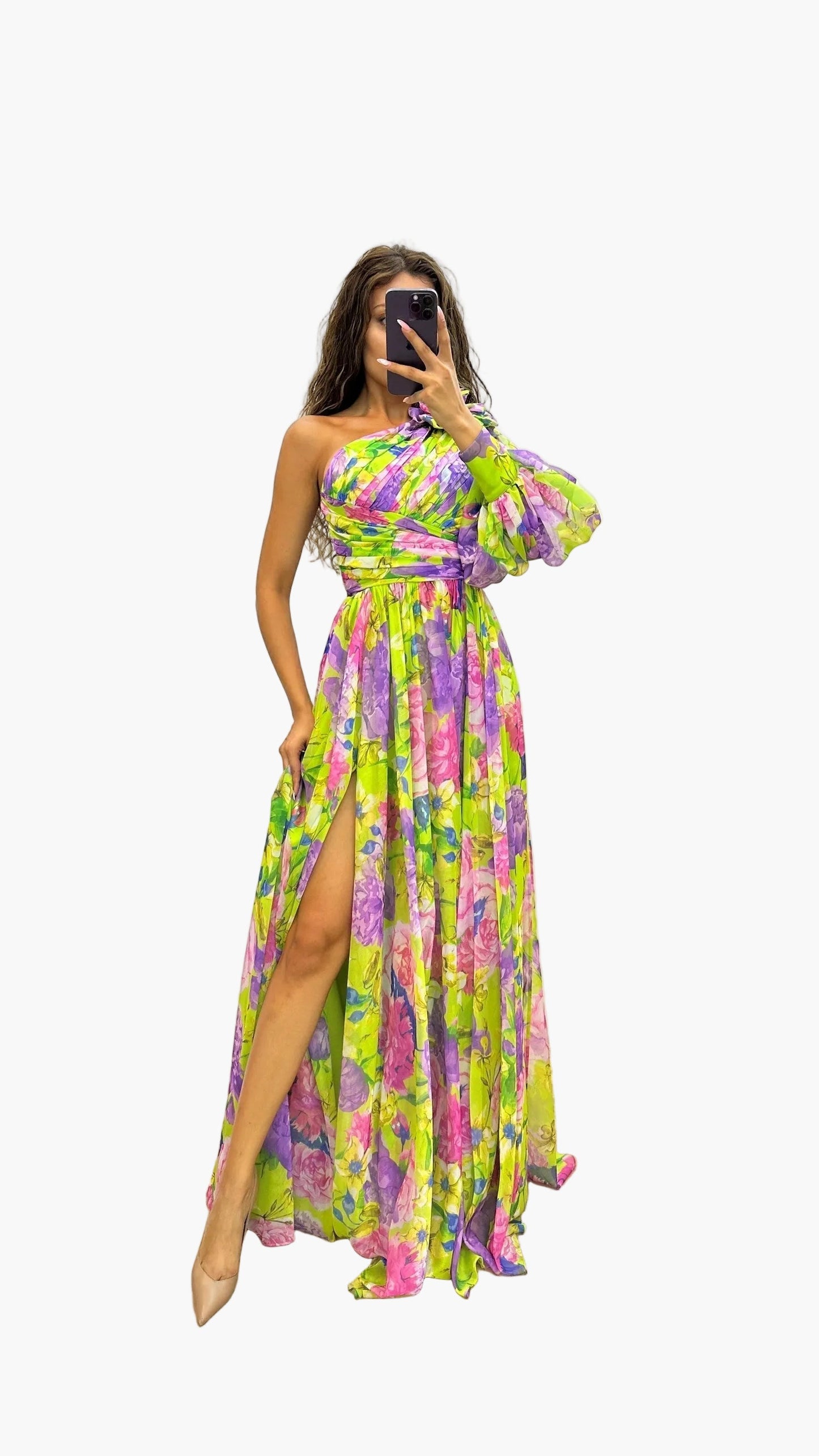 Damen Maxikleid One-Shoulder mit Blumenmuster – Elegantes Sommerkleid für festliche Anlässe