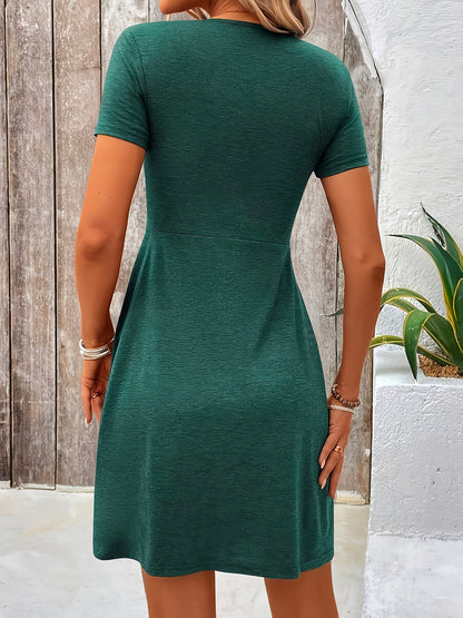 Damen Sommer Kleid mit Twist-Detail und V-Ausschnitt – Eleganter Freizeit-Look für Alltag und Urlaub