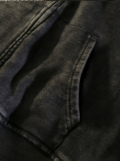 Kapuzenjacke mit Reißverschluss, verwaschener Look, Unisex, Anthrazit