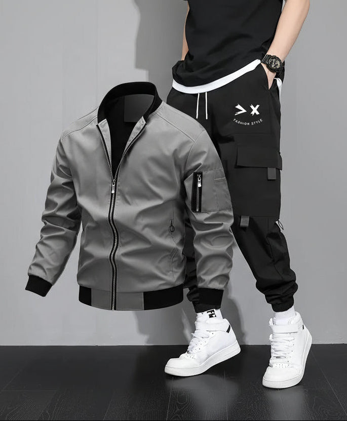 Herren Streetwear Set – Bomberjacke und Cargo Jogginghose, Urban Freizeitanzug