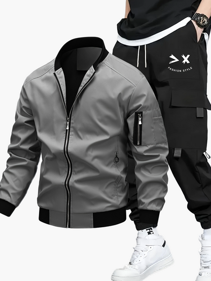 Herren Streetwear Set – Bomberjacke und Cargo Jogginghose, Urban Freizeitanzug