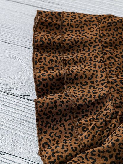Damen Leopard Print Bluse im Urlaubsstil mit Rüschen und Jeansshorts-Set – Perfekt für Sommer und Freizeit