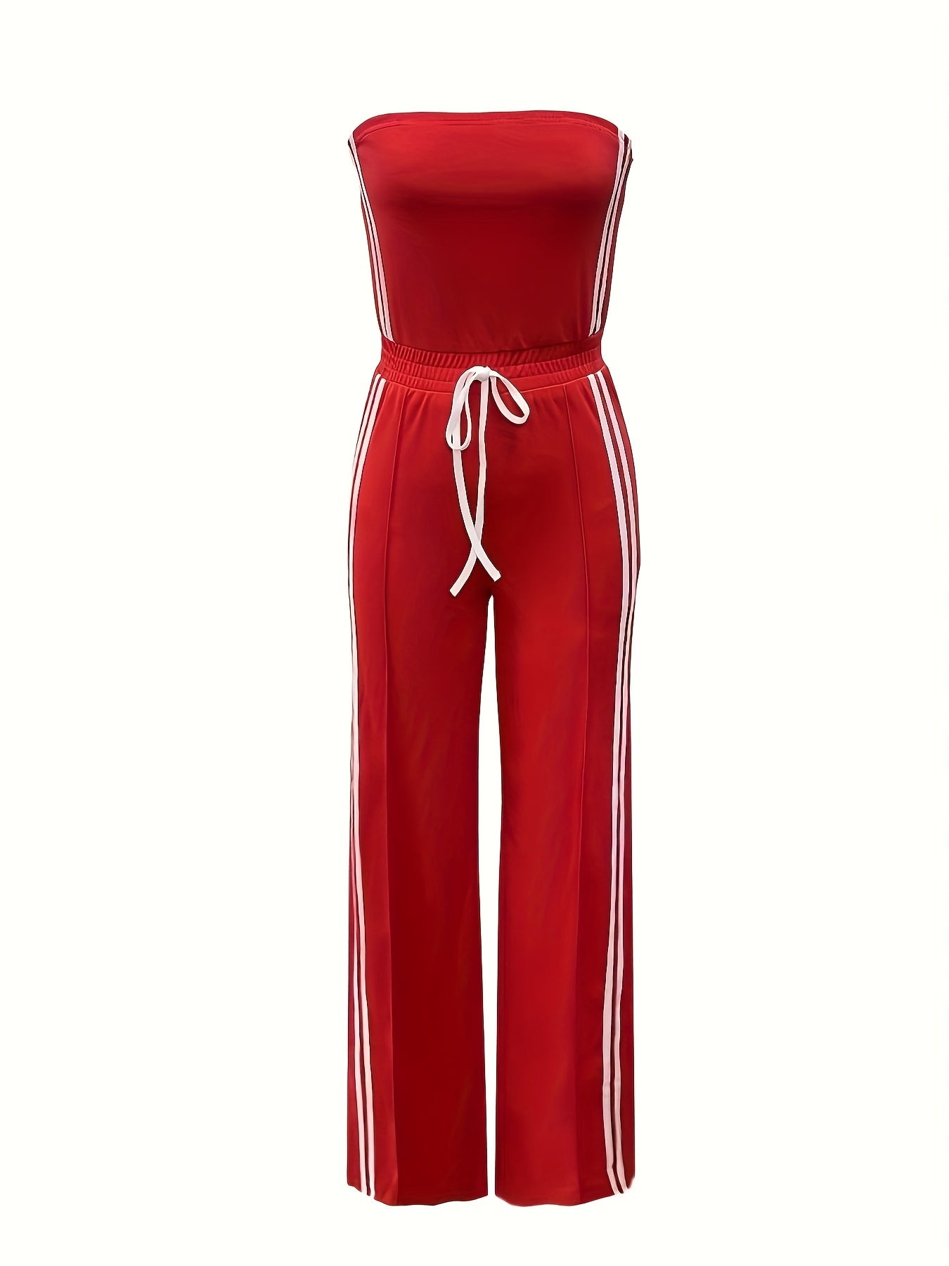 Damen Jumpsuit Sportlich Elegant Bandeau mit Streifen und weitem Bein