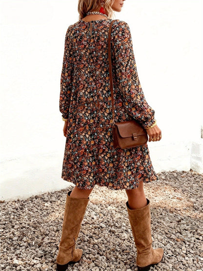 Damen Boho Freizeitkleid mit Blumenmuster und langen Ärmeln – Chic für Alltag und Ausgehen
