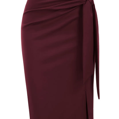 Damen Eleganter Midirock mit Knoten-Detail und Schlitz – Perfekt für Büro & Ausgehen