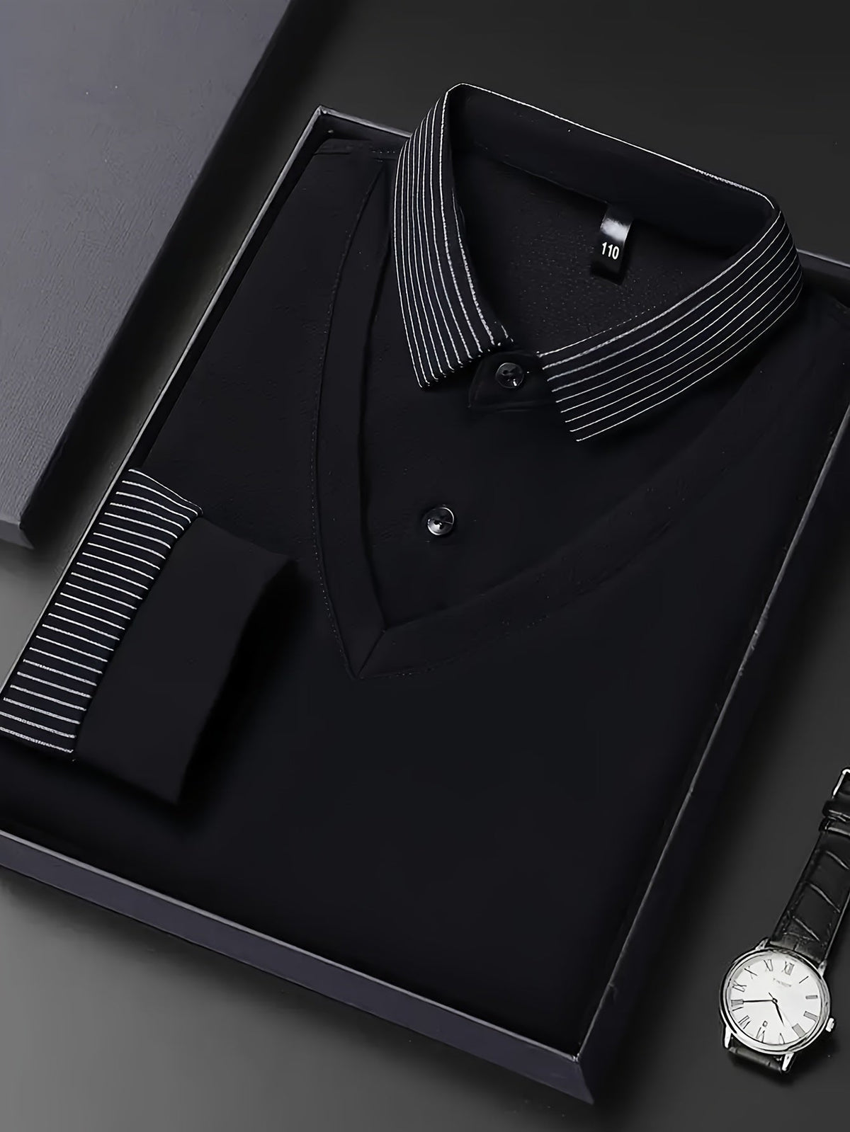 Herren Langarm Poloshirt gestreifter Kragen und Manschetten