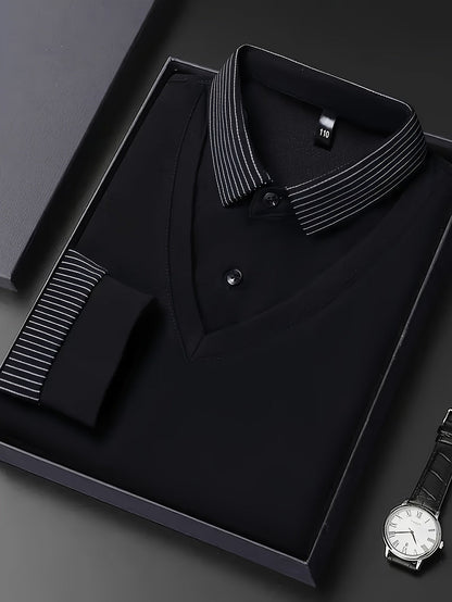 Herren Langarm Poloshirt gestreifter Kragen und Manschetten