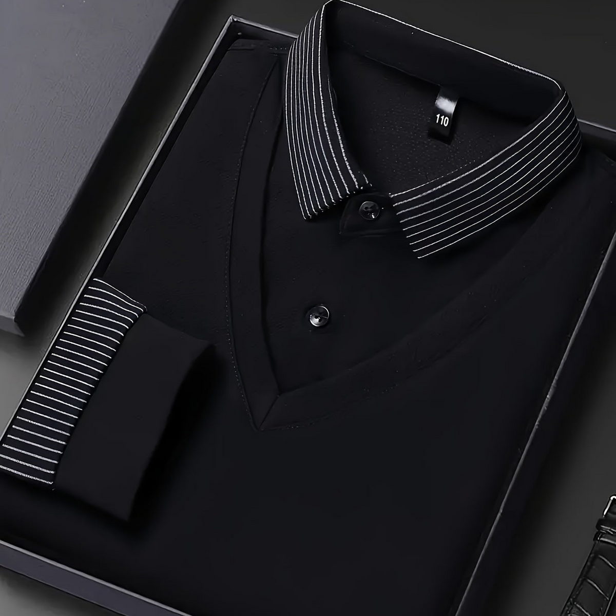 Herren Langarm Poloshirt gestreifter Kragen und Manschetten
