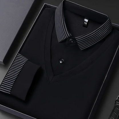 Herren Langarm Poloshirt gestreifter Kragen und Manschetten