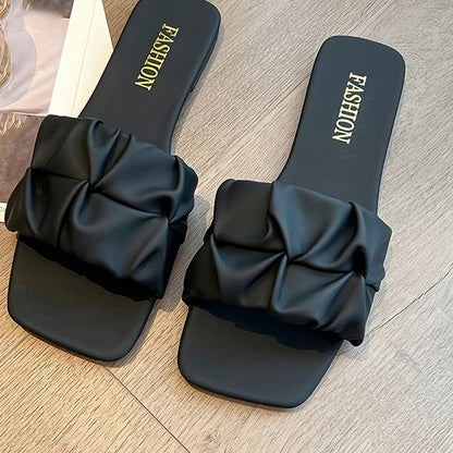 Damen Modische Slip-On Slides mit Raffung – Bequeme und Stilvolle Sandalen für Alltag und Freizeit