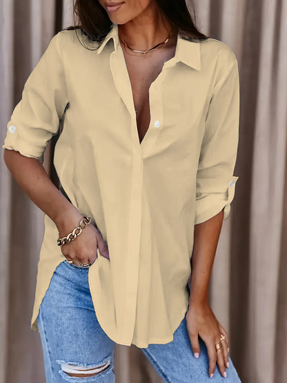 Damen Langarm Bluse im lässigen Hemdblusen-Stil – Perfekt für Alltag und Büro