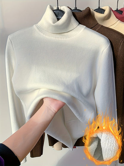 Damen Rollkragenpullover mit Plüschfutter – warm, Langarm