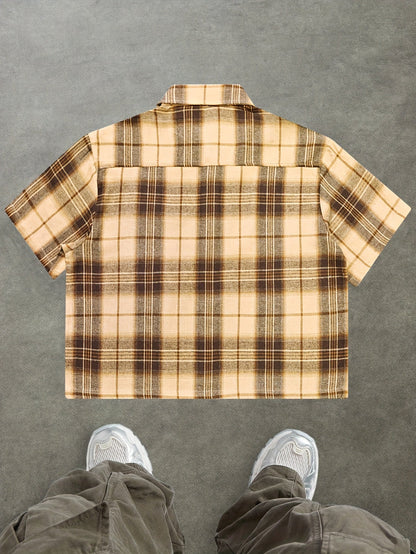 Herren Oversize Karohemd Kurzarm Streetwear Freizeitstil
