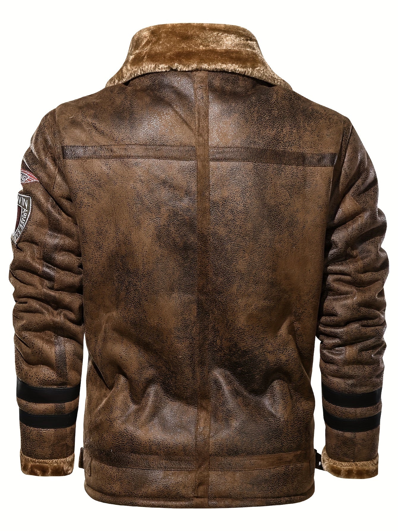 Herren Jacke mit Kunstfellkragen und Reißverschluss – Pilotenstil, Braun/Schwarz