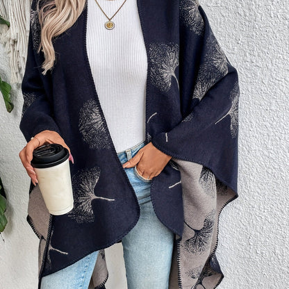 Damen Poncho Cape mit offenem Schnitt und geometrischem Muster – Boho Stil für Freizeit und Alltag