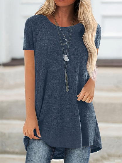 Damen Tunika T-Shirt mit kurzen Ärmeln und lockerem Schnitt – Bequemes Freizeit-Oberteil für Alltag und Büro