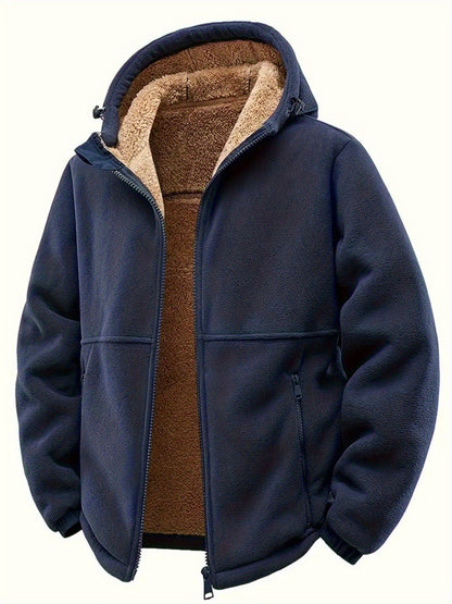 Herren Winterjacke mit Kapuze und Teddyfutter, Reißverschluss, warm