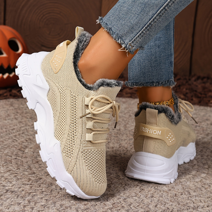 Damen Sneaker Rot mit Schnürung & Plüschfutter | Winter Sport Freizeit Schuhe