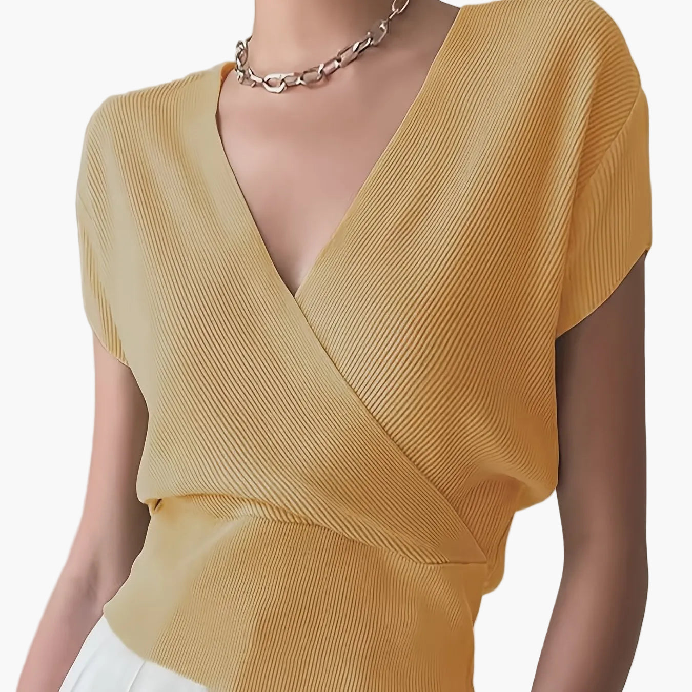 Damen Wickelshirt mit V-Ausschnitt – Eleganter Sommer Pullover Kurzarm für Freizeit & Büro