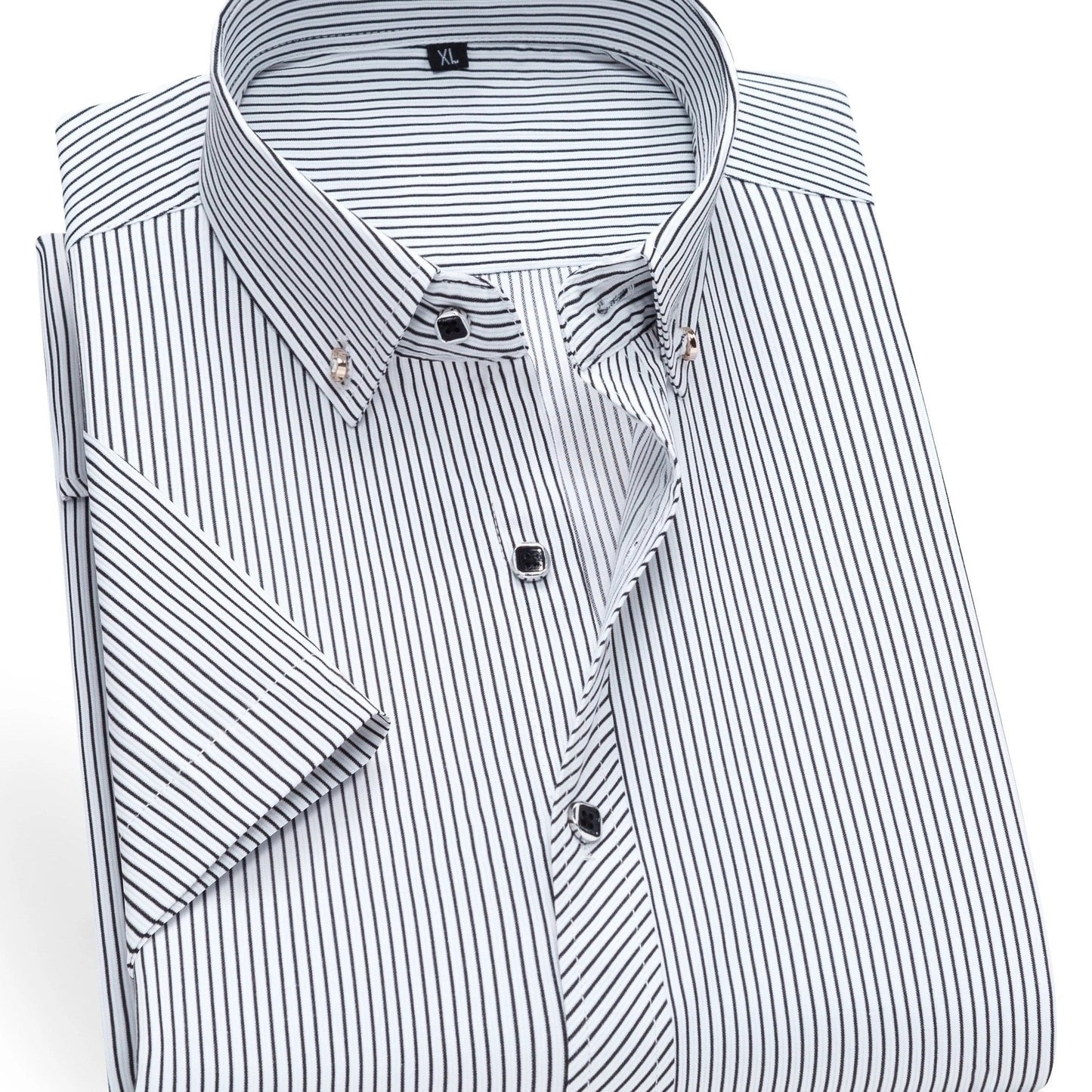 Herren Kurzarm Business-Hemd mit feinem Streifenmuster und modernem Kragen – Eleganter Look für Büro und Freizeit