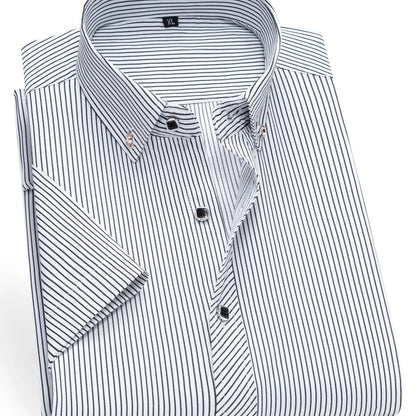 Herren Kurzarm Business-Hemd mit feinem Streifenmuster und modernem Kragen – Eleganter Look für Büro und Freizeit