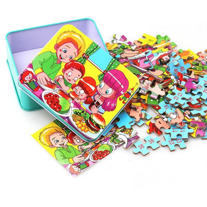 Kinder Holzpuzzle Set mit Aufbewahrungsbox – Lernspielzeug für Jungen und Mädchen, Tier- und Fahrzeugmotive, ab 3 Jahren